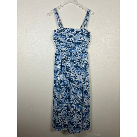 Abercrombie & Fitch Emerson Floral Midi Dress Blue XS Cottage Regencycore - Picture 2 of 8